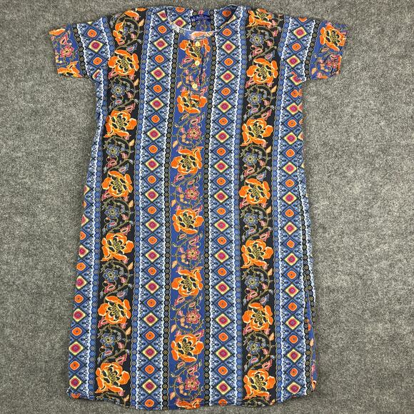 Mencana Ungu Batik Dress Women's Medium Multicolor Boho Short Sleeve Ethnic - Picture 2 of 9